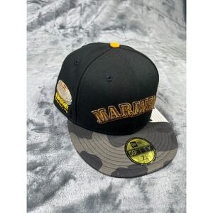 SEATTLE MARINERS Cap NEW ERA 59FIFTY Fitted Hat Size 7 1/8 Camo Amy Kingdome WA